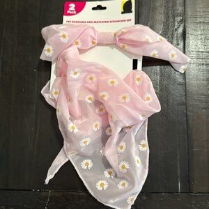 Old East Main Pet Bandana & Matching Scrunchie Set - Light Pink/Flowers - NEW